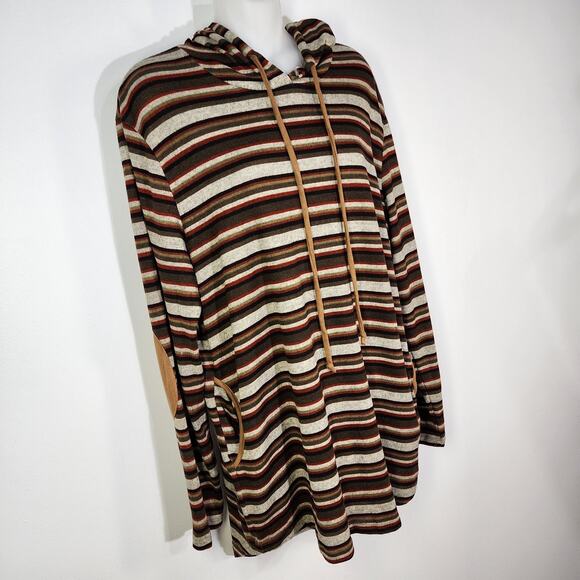 Sunshine & Rodeos Hoodie Women Large Striped Tunic Elbow Patches Pockets Western - Picture 4 of 9
